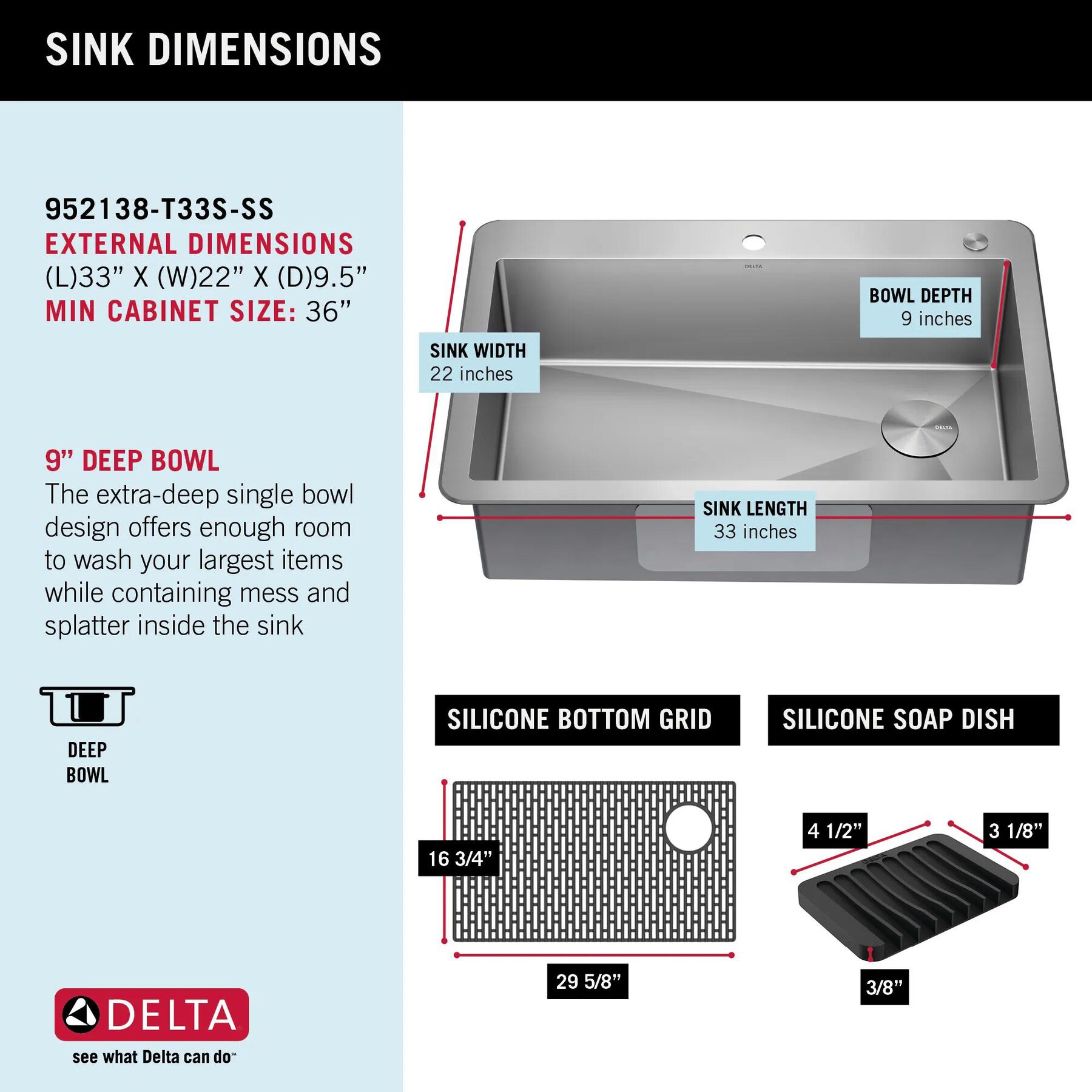 33&rdquo; Drop-In Undermount Stainless Steel Single Bowl Kitchen Sink with Accessories