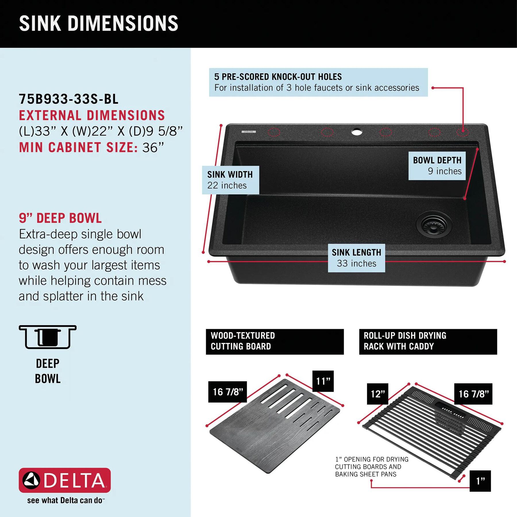 33&rdquo;&nbsp;Granite Composite&nbsp;Workstation Kitchen Sink&nbsp;Drop-In&nbsp;Top Mount&nbsp;Single Bowl with&nbsp;WorkFlow&trade; Ledge and Accessories