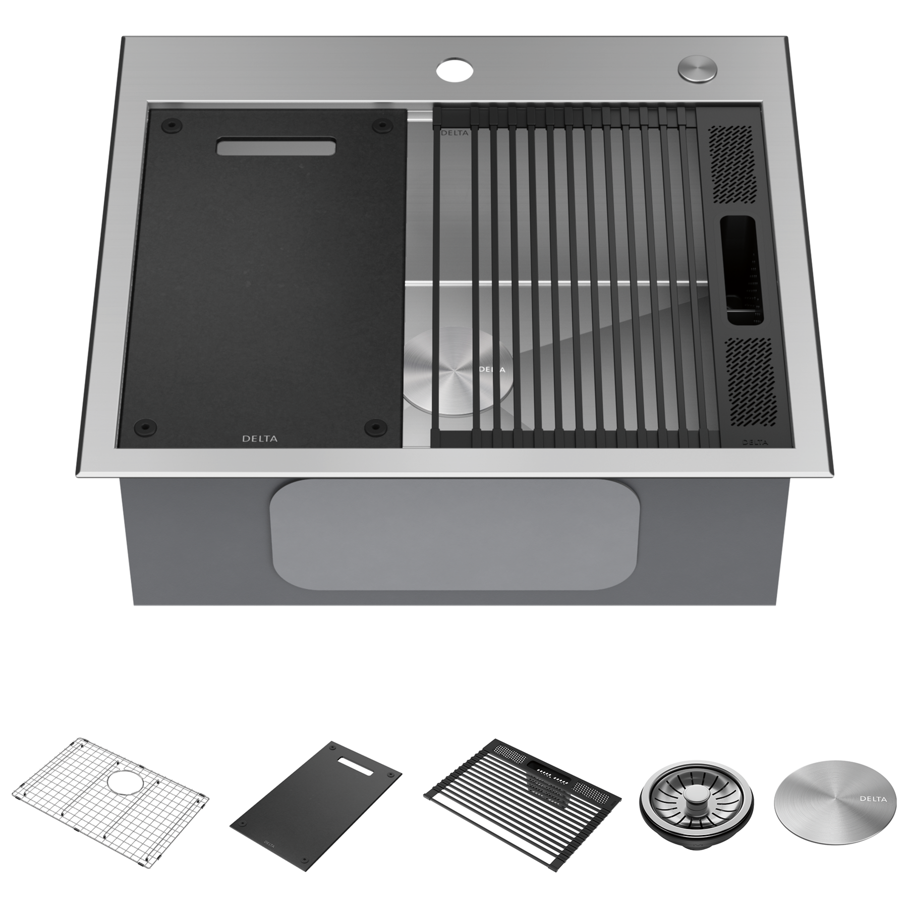 25&rdquo; Workstation Kitchen Sink&nbsp;Drop-In Top Mount&nbsp;16 Gauge&nbsp;Stainless Steel Single Bowl with&nbsp;WorkFlow&trade; Ledge&nbsp;and Accessories