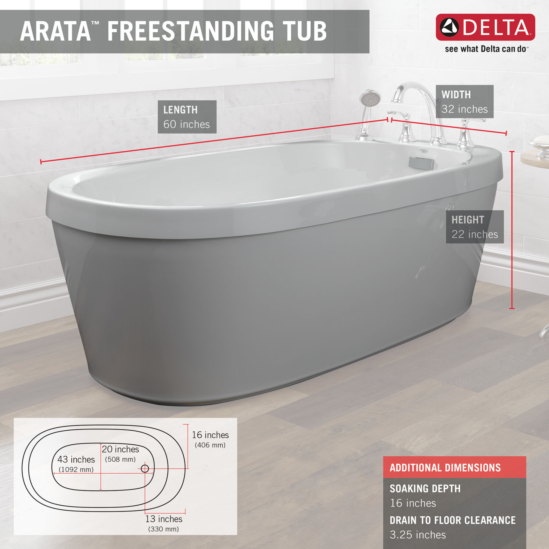 Freestanding Tub with Integrated Waste and Overflow