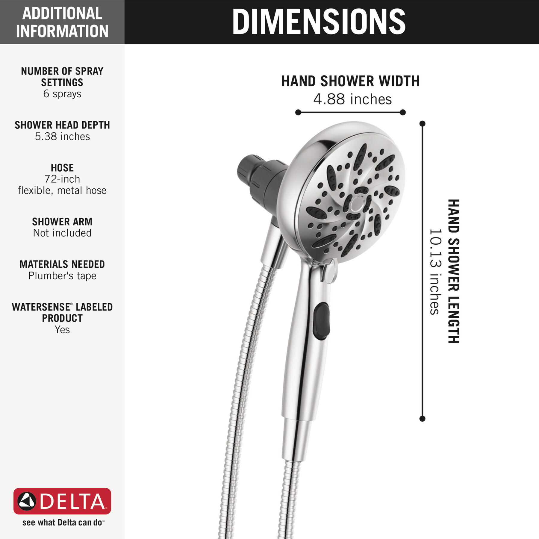 6-Setting SureDock&reg; Magnetic Hand Shower