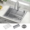 25&rdquo; Stainless Steel Workstation Kitchen Sink Drop-In Undermount Single Bowl with WorkFlow&trade; Ledge and Accessories