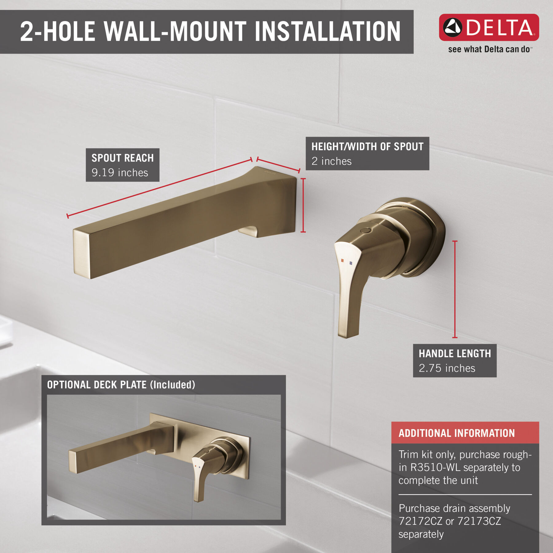 Single Handle Wall Mount Bathroom Faucet Trim (Recertified)