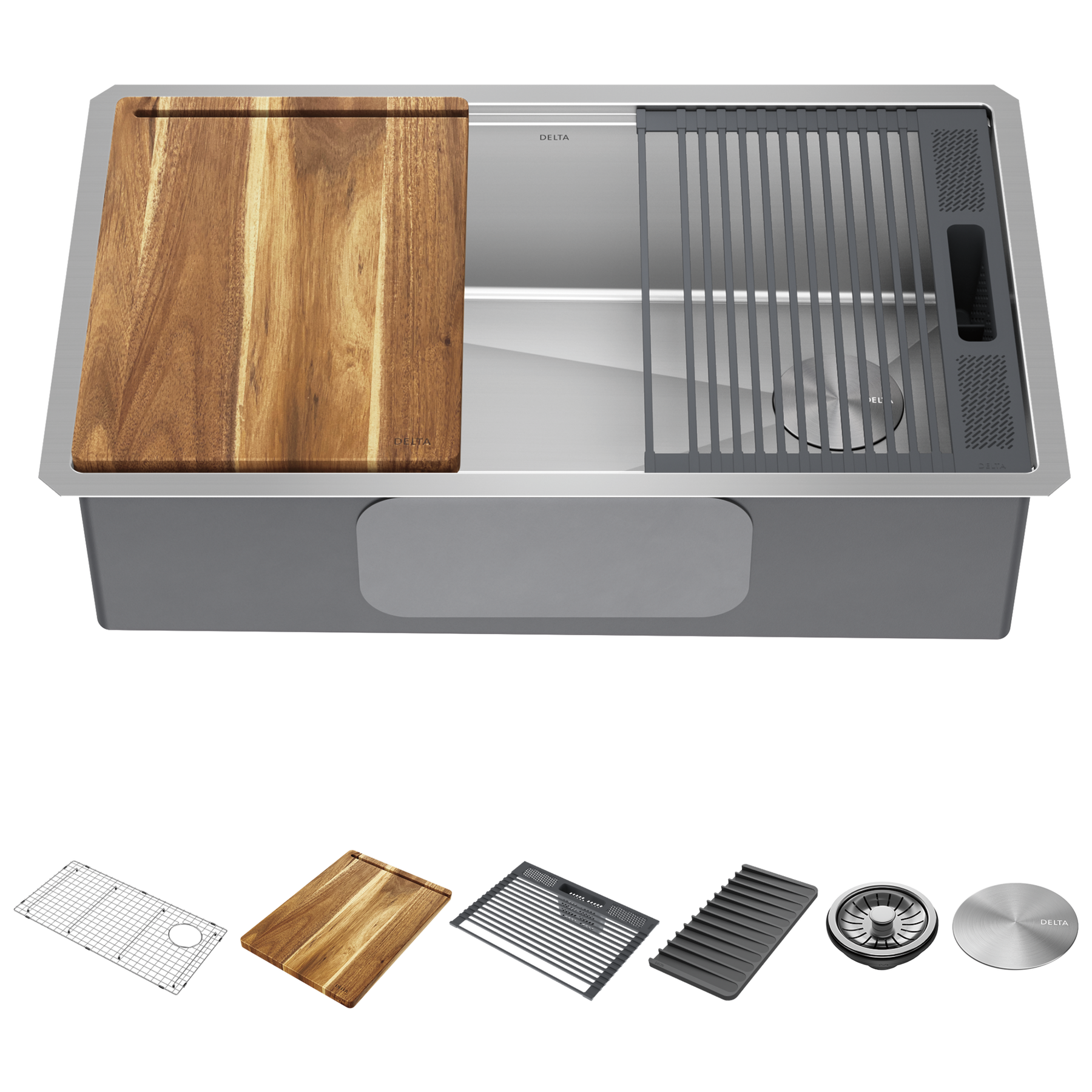 DELTA&reg; Lorelai&trade; 32&rdquo;  Workstation Kitchen Sink Undermount 16 Gauge Stainless Steel Single Bowl with WorkFlow&trade; Ledge and Accessories