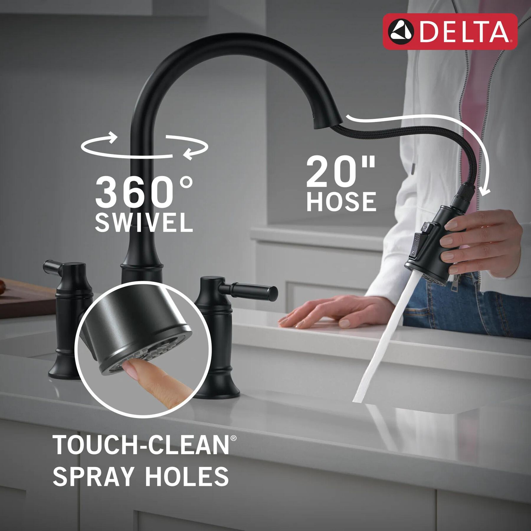 Two Handle Pull-Down Bridge Kitchen Faucet
