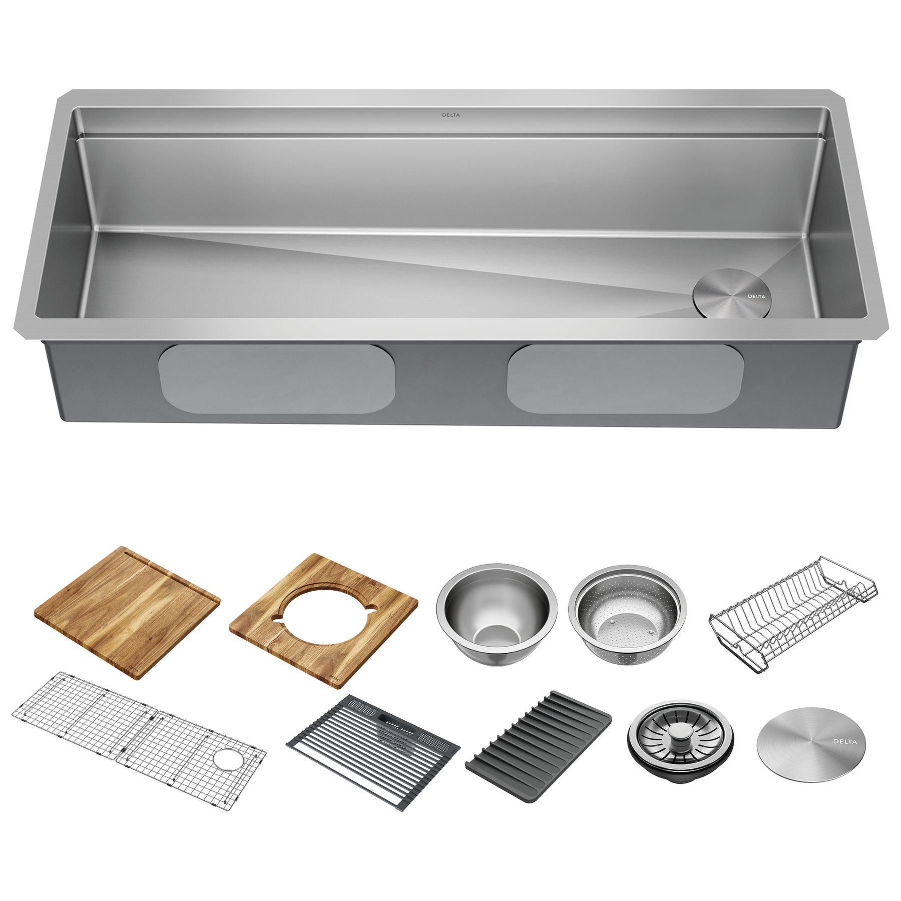 45&rdquo; Workstation Undermount Single Bowl 16 Gauge Stainless Steel Kitchen Sink with 2-Tier&nbsp;WorkFlow&trade; Ledge and Accessories