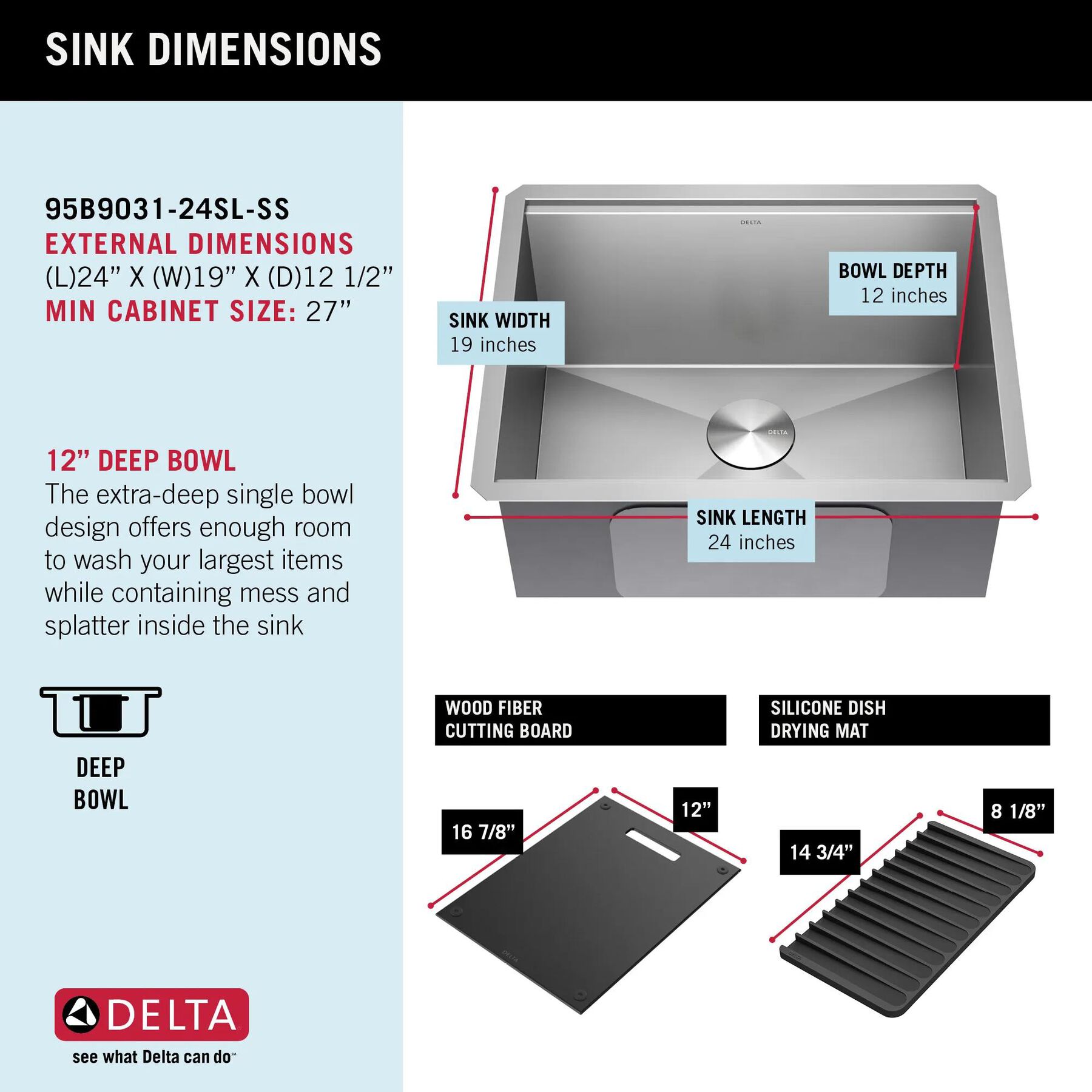 24&rdquo; Workstation Undermount Single Bowl 16 Gauge Stainless Steel Laundry Utility Kitchen Sink with WorkFlow&trade; Ledge and Accessories