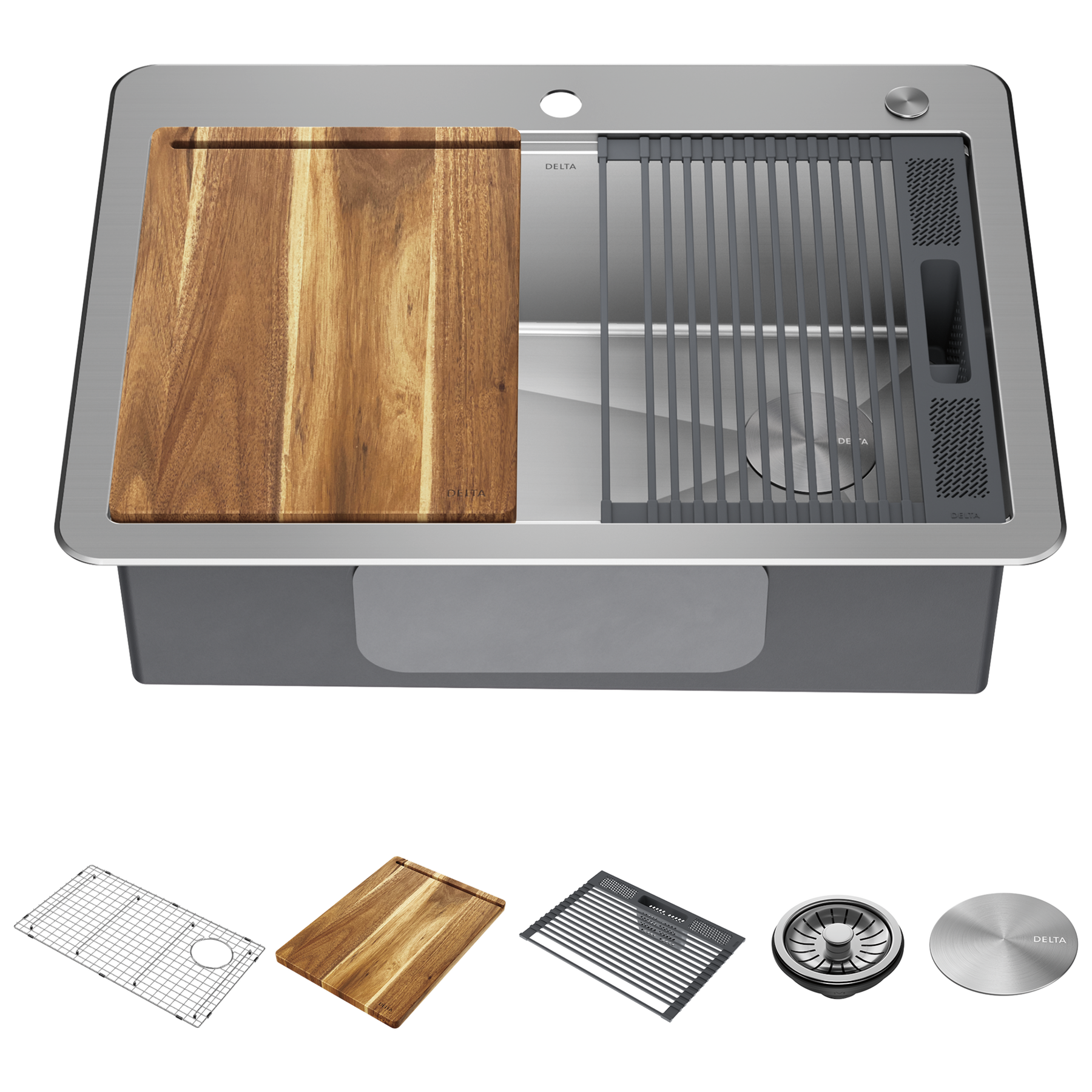 30&rdquo; Workstation Kitchen Sink Drop-In Top Mount Stainless Steel Single Bowl with WorkFlow&trade; Ledge and Accessories