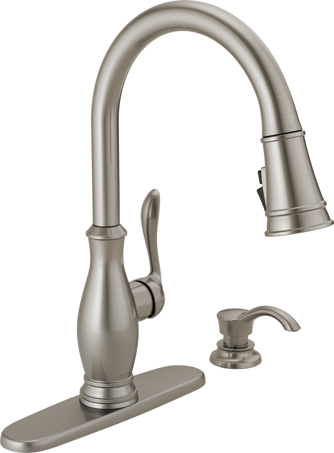 Single Handle Pull-Down Kitchen Faucet with Soap Dispenser and ShieldSpray