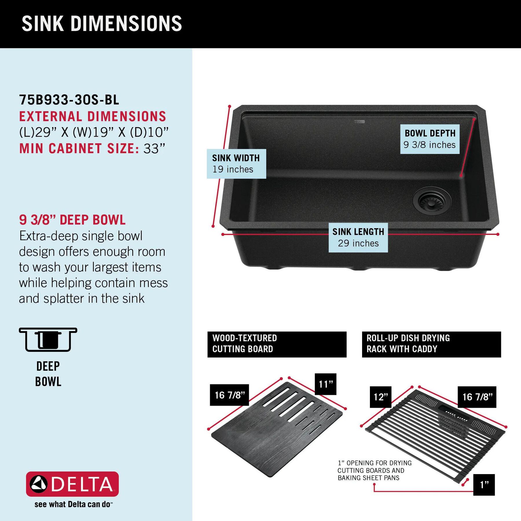 30&rdquo; Granite Composite Workstation Kitchen Sink Undermount Single Bowl with WorkFlow&trade; Ledge and Accessories in Metallic Black