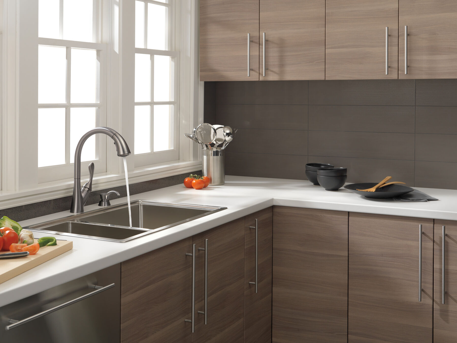 Single Handle Pull-Down Kitchen Faucet with Soap Dispenser and ShieldSpray&reg; Technology