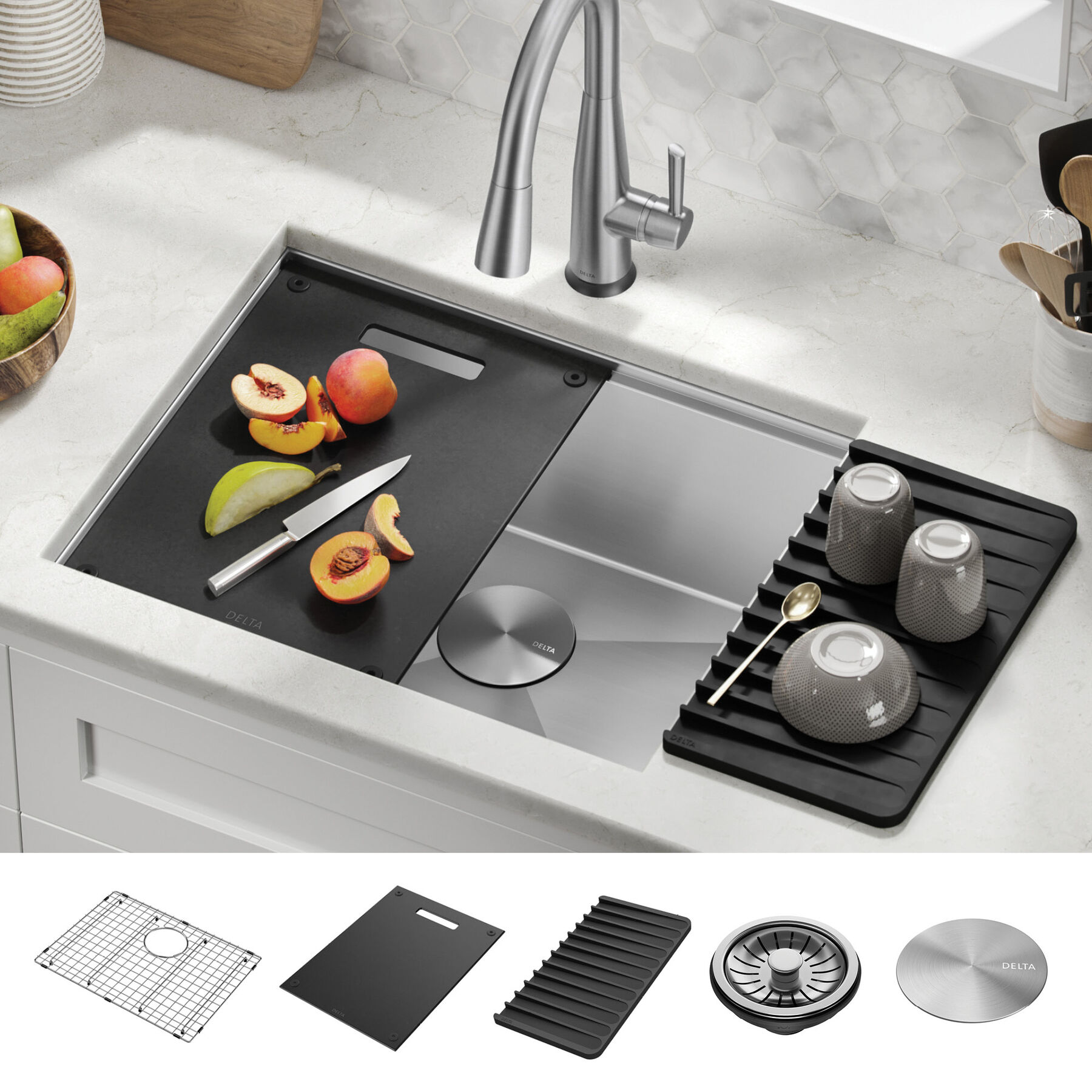 23&rdquo; Workstation Undermount&nbsp;Single Bowl&nbsp;16 Gauge Stainless Steel&nbsp;Kitchen Sink&nbsp;with&nbsp;WorkFlow&trade; Ledge and Accessories