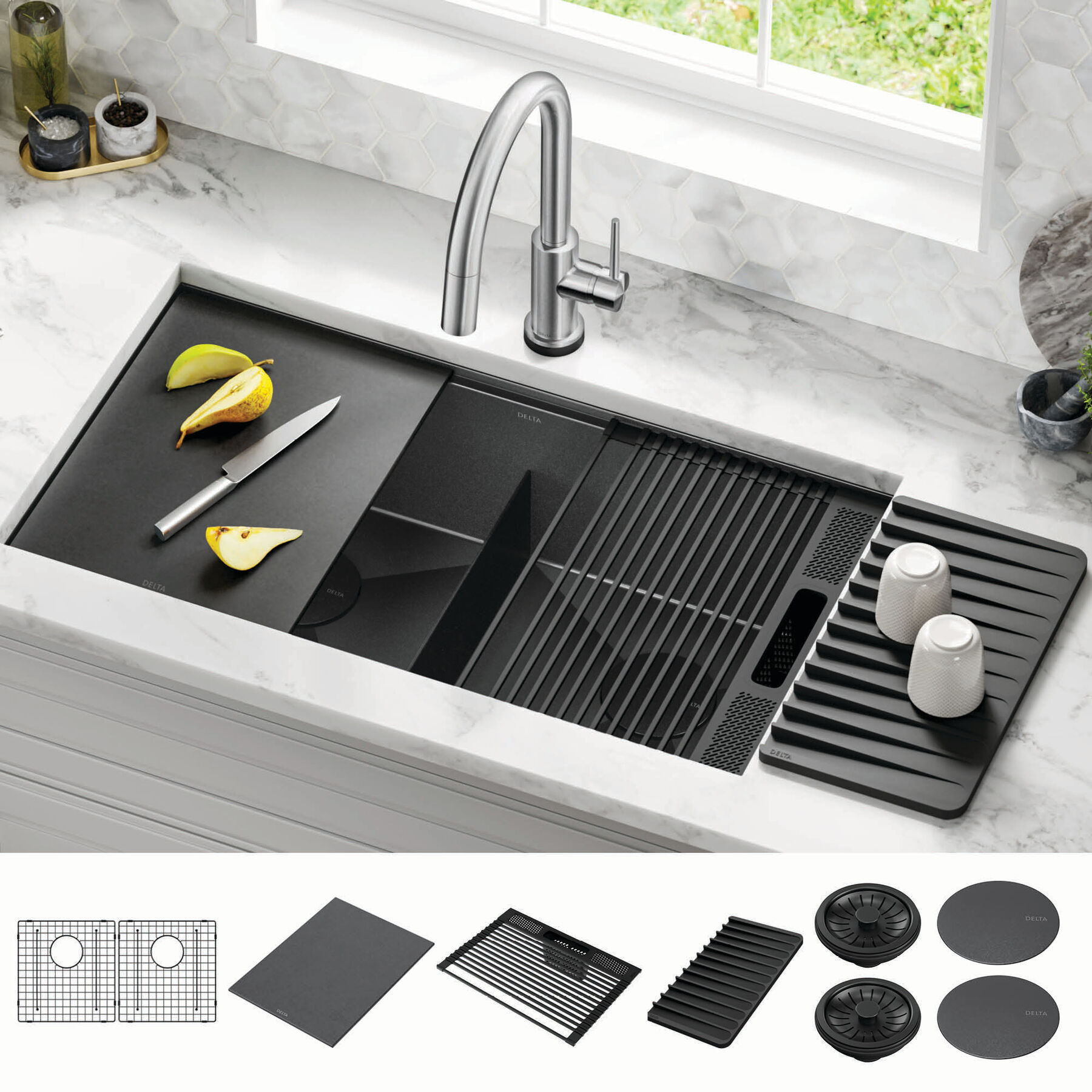 33&rdquo; Undermount 16 Gauge Workstation Kitchen Sink Double Bowl with WorkFlow&trade; Ledge and Accessories