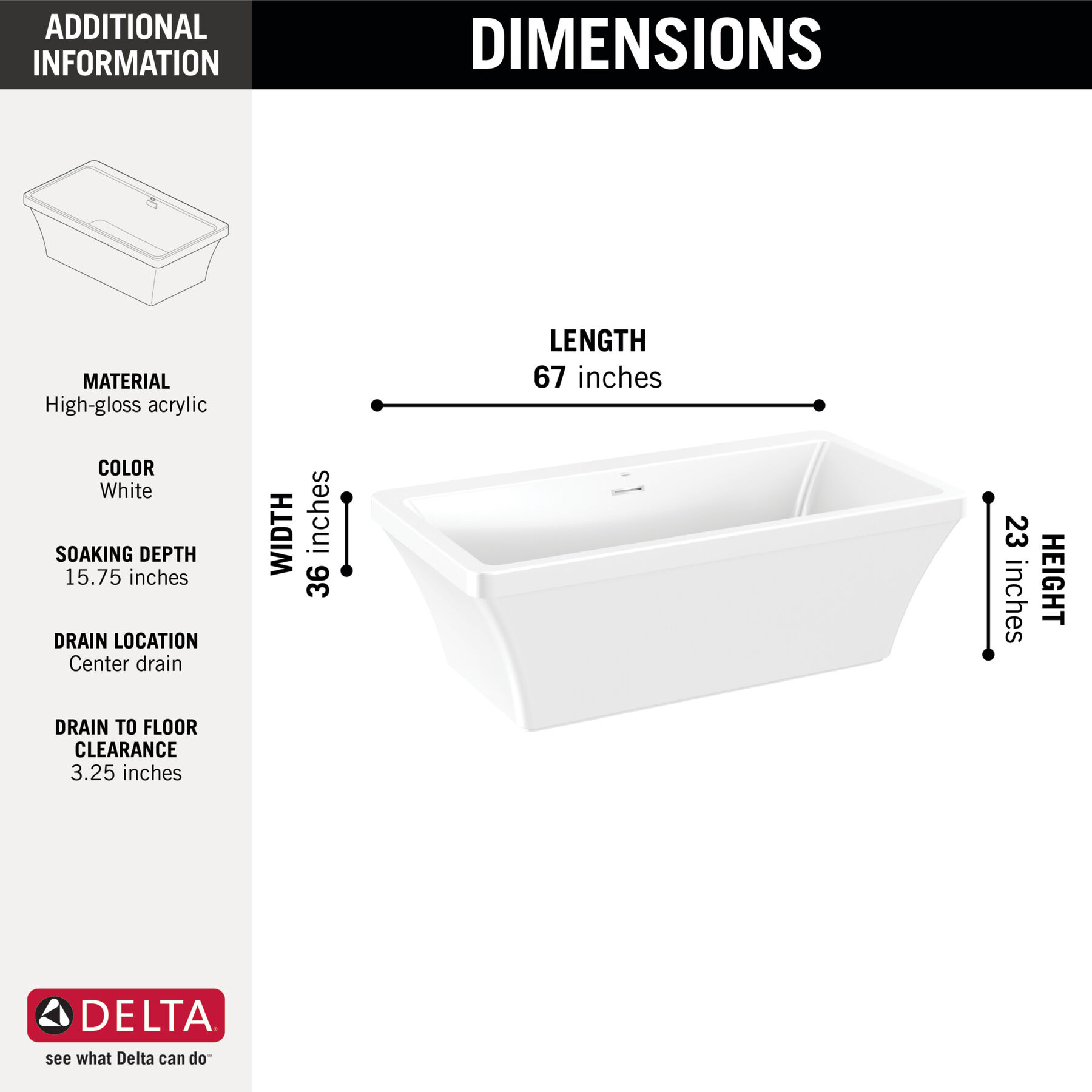 67'' x 36'' Freestanding Tub with Integrated Waste and  Overflow