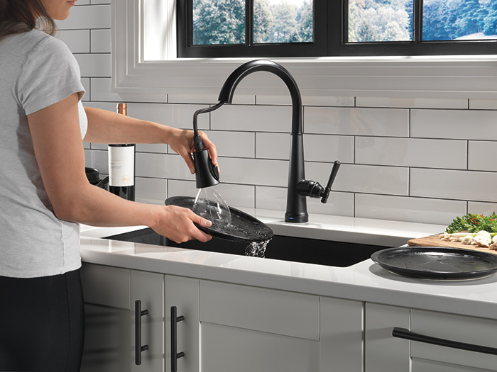 Emmeline™ Single Handle Pull Down Kitchen Faucet with Touch2O Technology in Matte Black