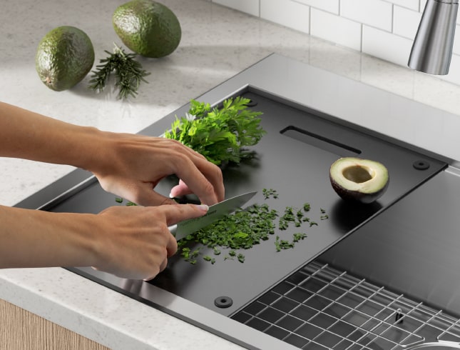 delta sink rivet collection wood fiber cutting board