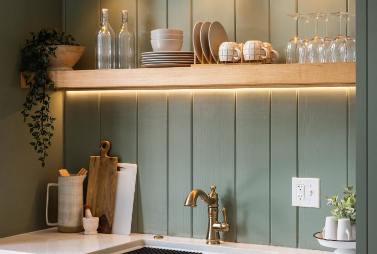 @ocdesignandstaging's kitchen with lighted open shelving