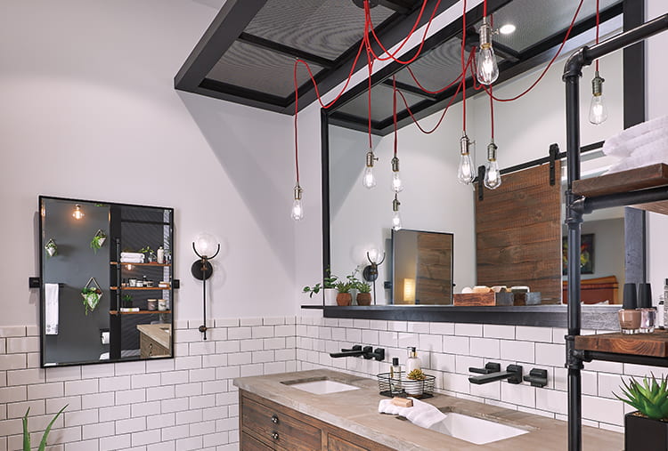 Industrial bathroom with Edison bulbs