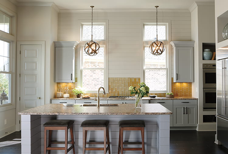 Bright kitchen with high ceilings