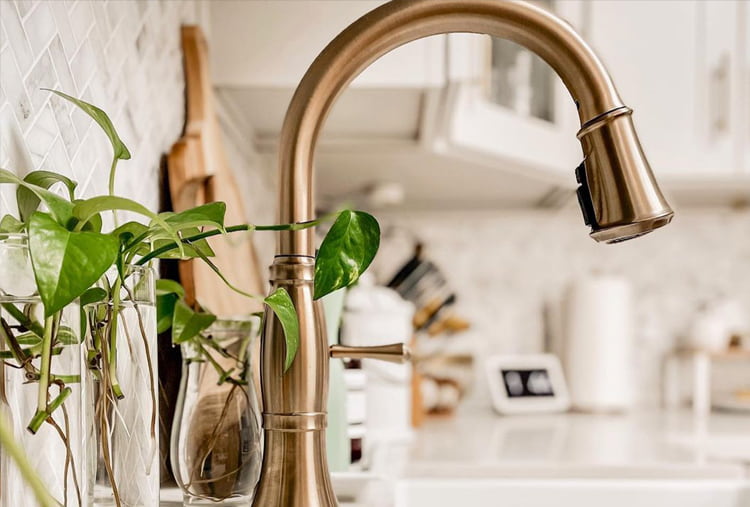 Cassidy Single Handle Pulldown Kitchen Faucet In Lumicoat Champagne Bronze