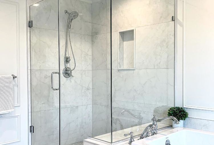 bright glass enclosed shower