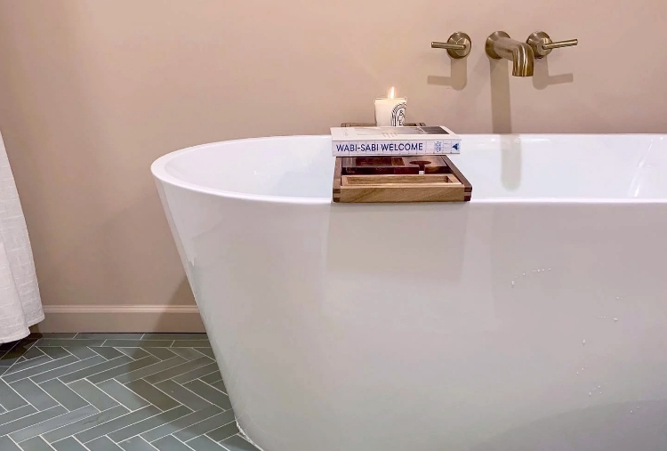 herringbone bathroom floor tile