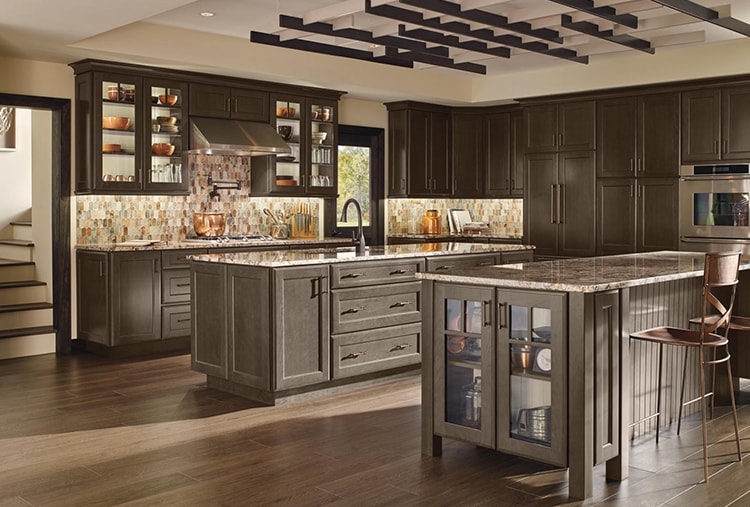 large kitchen with double islands