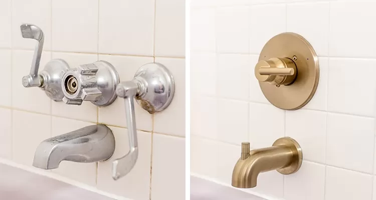 before and after picture of shower fixture