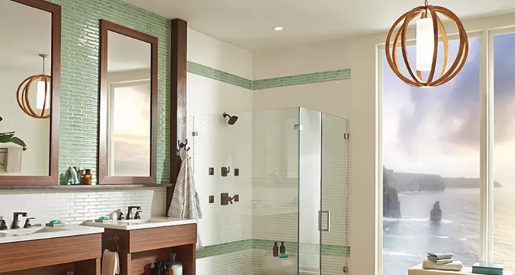 Lighting accents the bathroom
