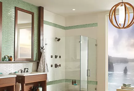 Lighting accents the bathroom