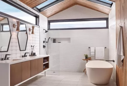 bright barrier free bathroom with windows